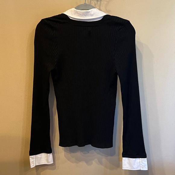 NWT - Maeve Layered Ribbed Black Cardigan Sweater White Shirt Collar and Cuffs - Picture 8 of 9